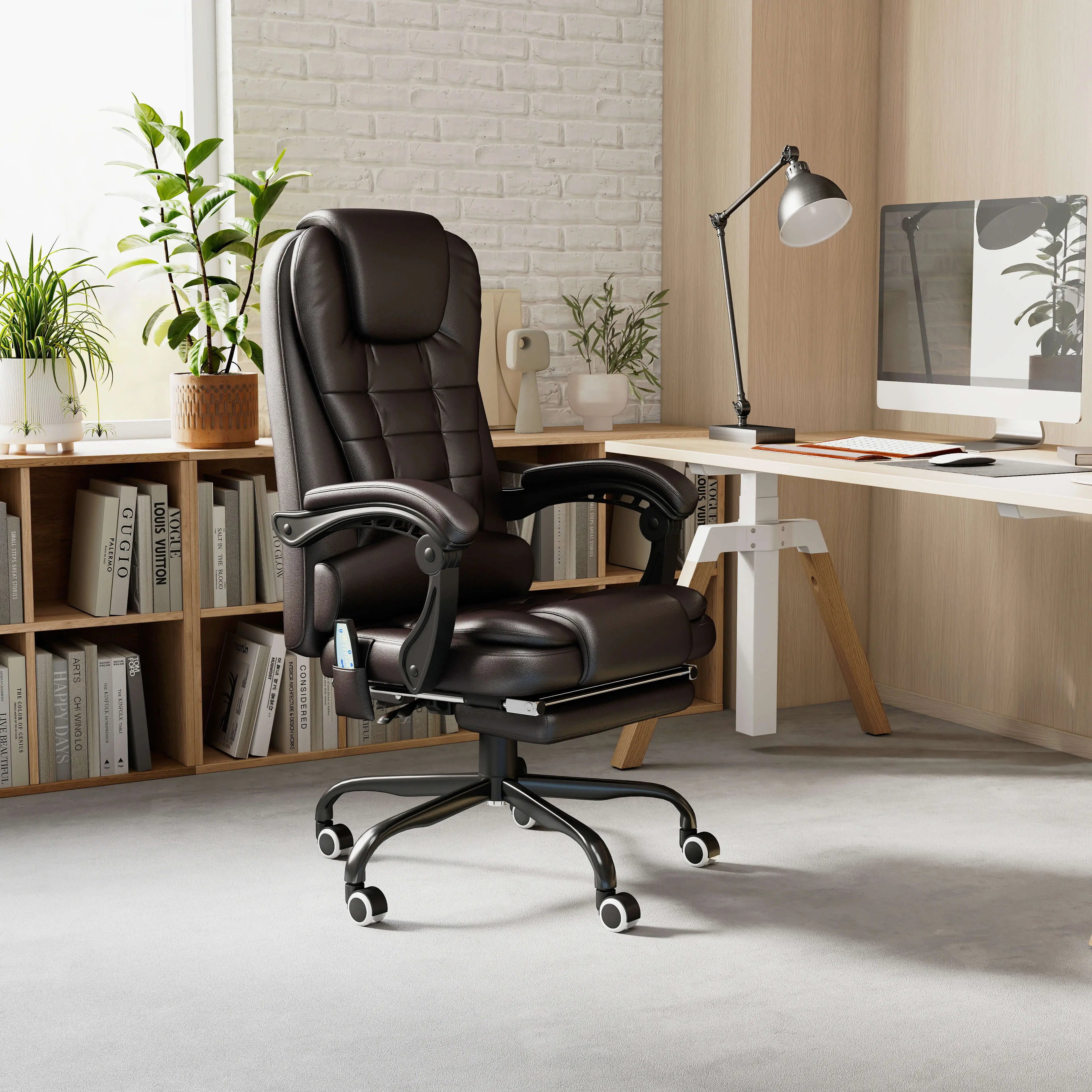 7-Point Vibrating Massage Chair, Reclining Office Chair, Adjustable Height, Brown Massage Chairs at Gallery Canada