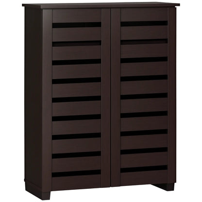 Narrow Shoe Cabinet, 2 Slatted Doors, Adjustable Shelves, Holds 15 Pairs, Dark Brown Shoe Storage Cabinets & Racks at Gallery Canada