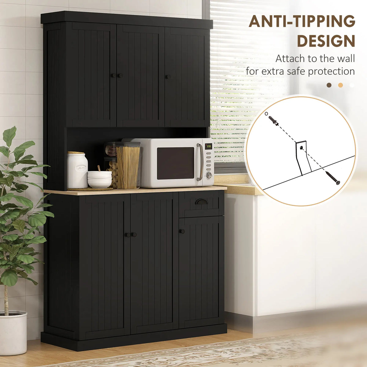 71 Inch Kitchen Pantry Buffet Hutch Cabinet Microwave Stand, Black Kitchen Pantry Cabinets at Gallery Canada