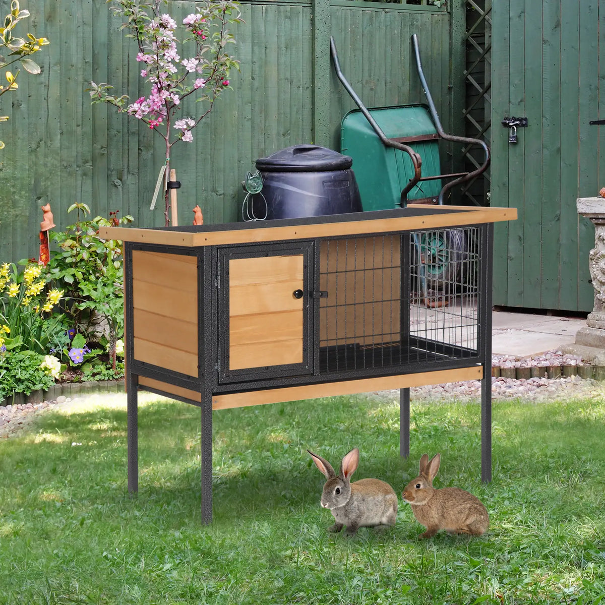 Wooden Rabbit Hutch, Indoor Outdoor Bunny Cage With Tray, Yellow Rabbit Hutch at Gallery Canada