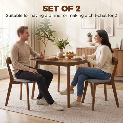 Upholstered Linen-Look Dining Chairs, Rubberwood Legs, Set of 2, Grey & Brown