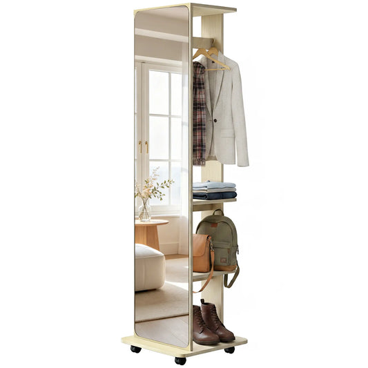 15" X 62" Full Length Mirror With Storage Shelves, Natural Wood Full Length Mirrors Natural at Gallery Canada