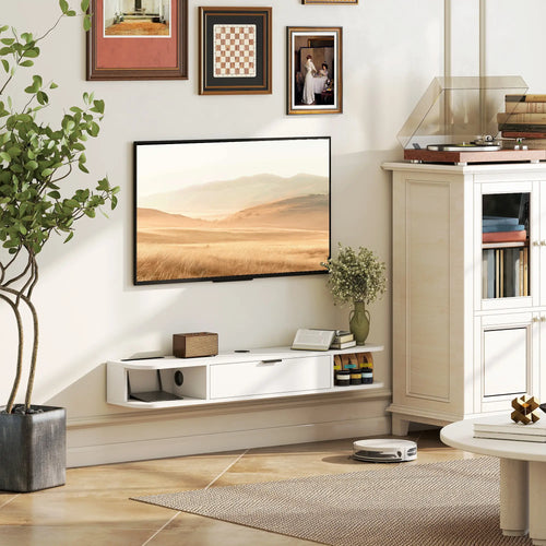 47 Inch Floating TV Stand, Wall Mounted Media Console, White