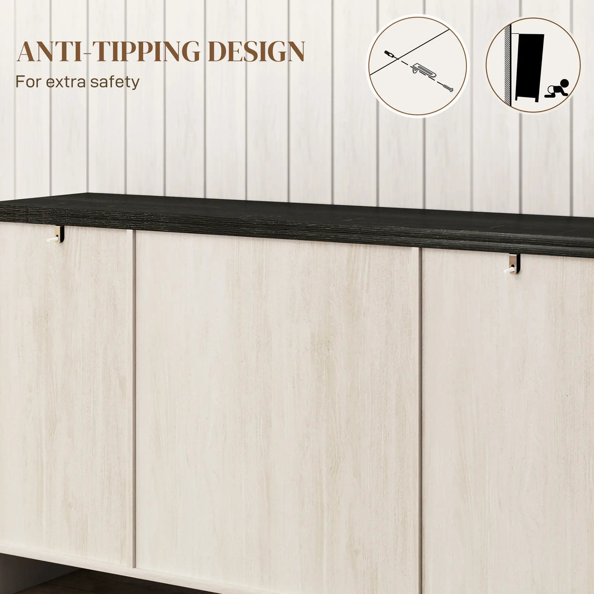 Rustic Sideboard, Buffet Cabinet, Adjustable Shelves, White Wood Grain, White Storage Cabinets at Gallery Canada