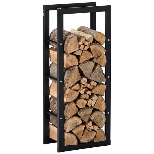 Outdoor Firewood Rack, Log Holder with Handles, 220 lbs. Capacity, 15.7" x 9.8" x 39.4", Black Firewood Racks Black at Gallery Canada