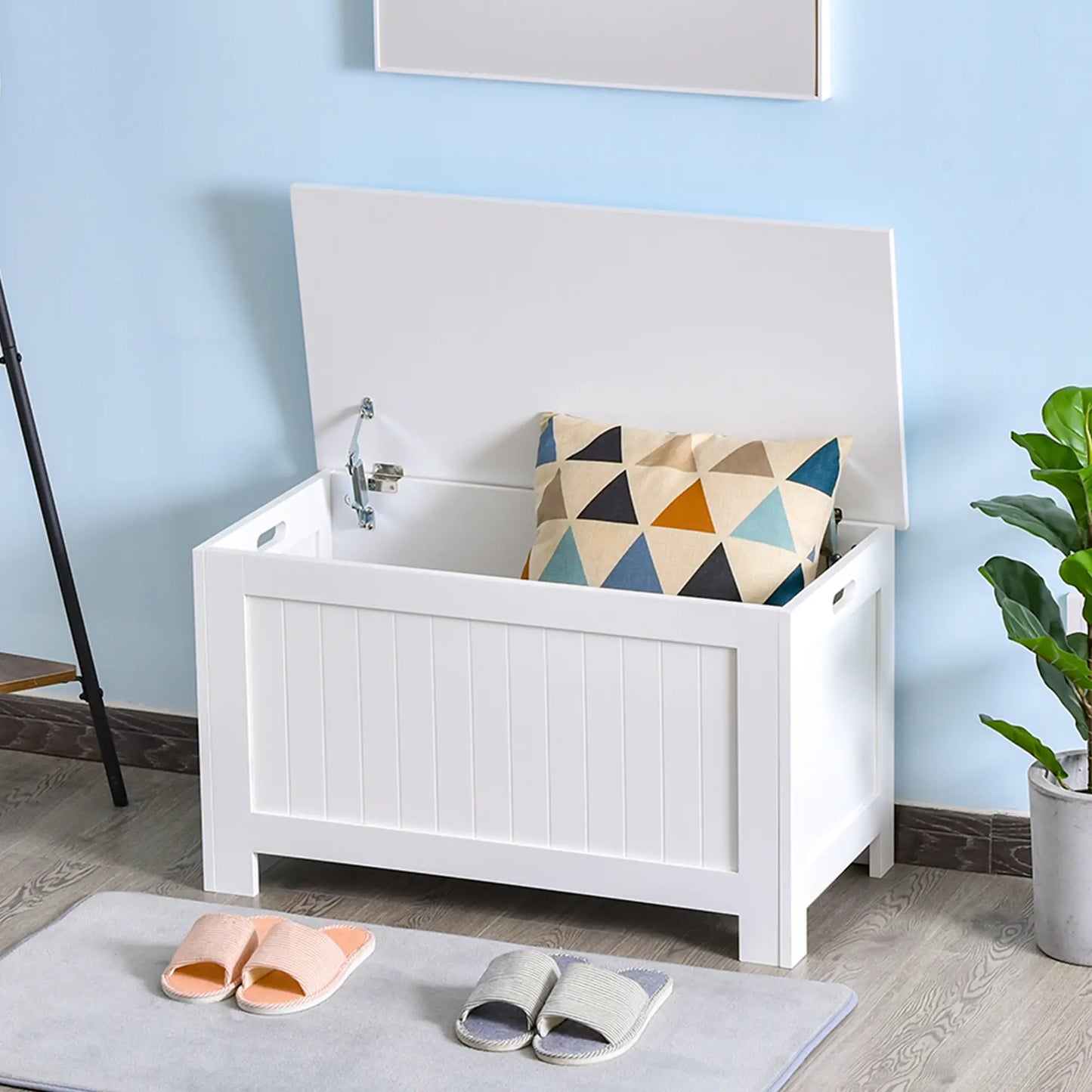 Large Storage Box, Trunk Cabinet with Lid, 2 Safety Hinges, White Storage Cabinets at Gallery Canada