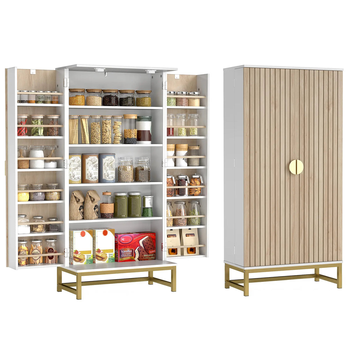 47" Kitchen Pantry Cabinet, Freestanding Storage with Adjustable Shelves, White Kitchen Pantry Cabinets at Gallery Canada