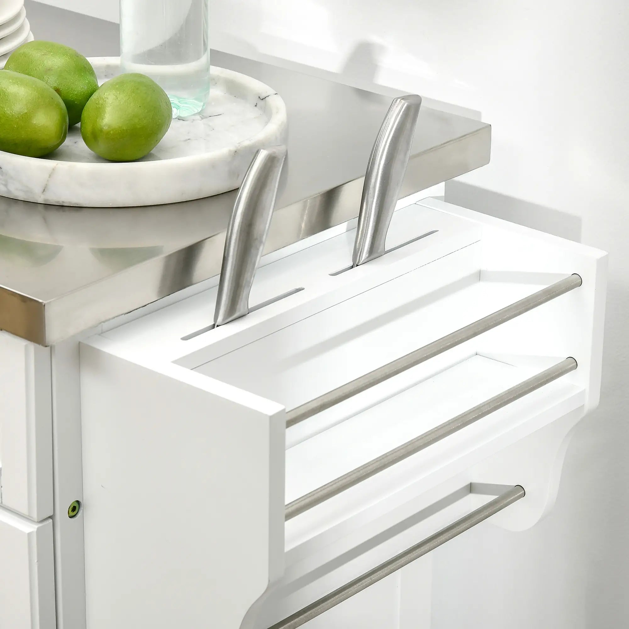 Kitchen Island with Stainless Steel Top, Rolling Cart, Storage Drawer, White Kitchen Islands & Kitchen Carts at Gallery Canada
