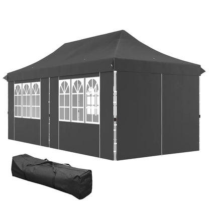 20x10 Pop Up Canopy With 6 Removable Sidewalls, Sand Bags, Grey Pop Up Canopies Grey at Gallery Canada