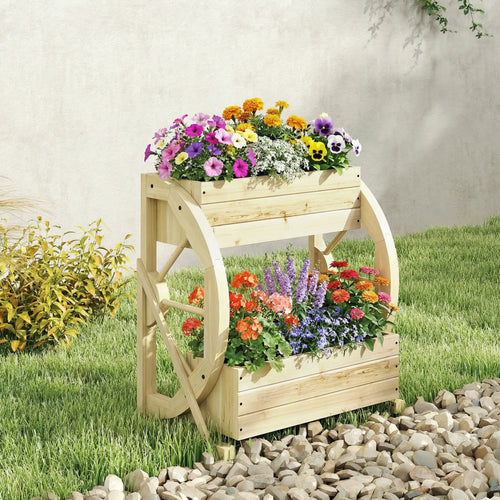 Wooden Wagon Planter Box, 2-Tier Raised Garden Bed, Wooden