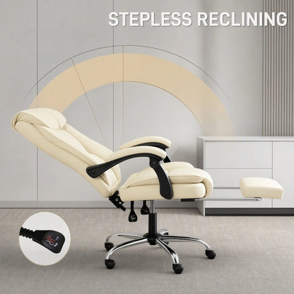 Executive Office Chair, Ergonomic Desk Chair with Footrest, Swivel Recliner, Beige Executive & Manager Chairs at Gallery Canada