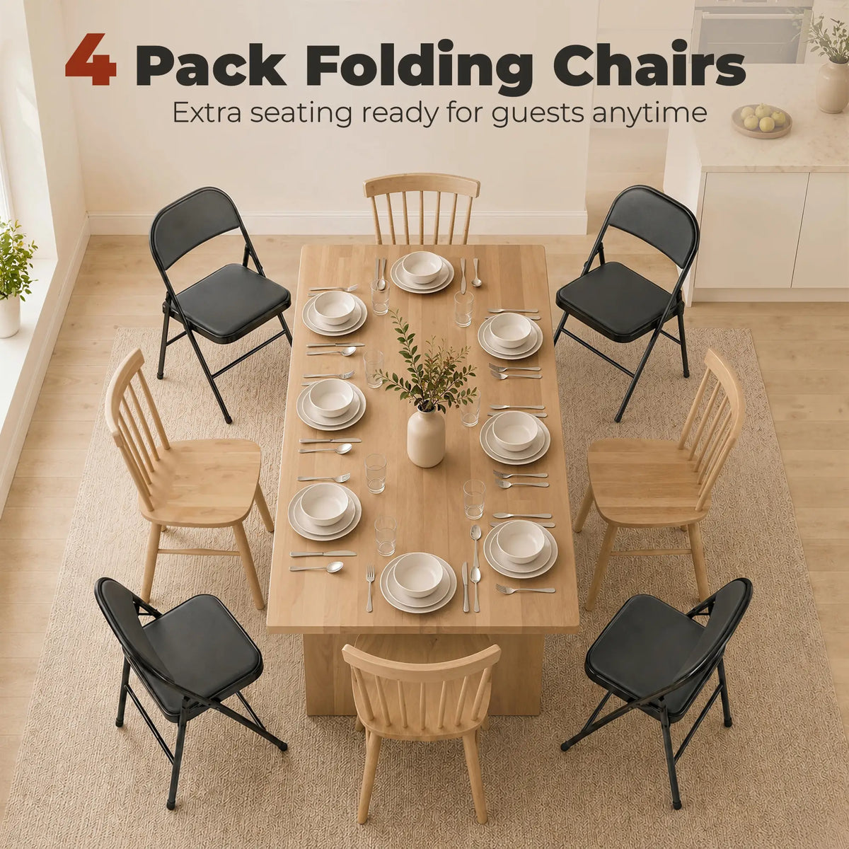 Set of 4 Metal Foldable Chairs, PU Leather Padded, Black Bar Stools at Gallery Canada