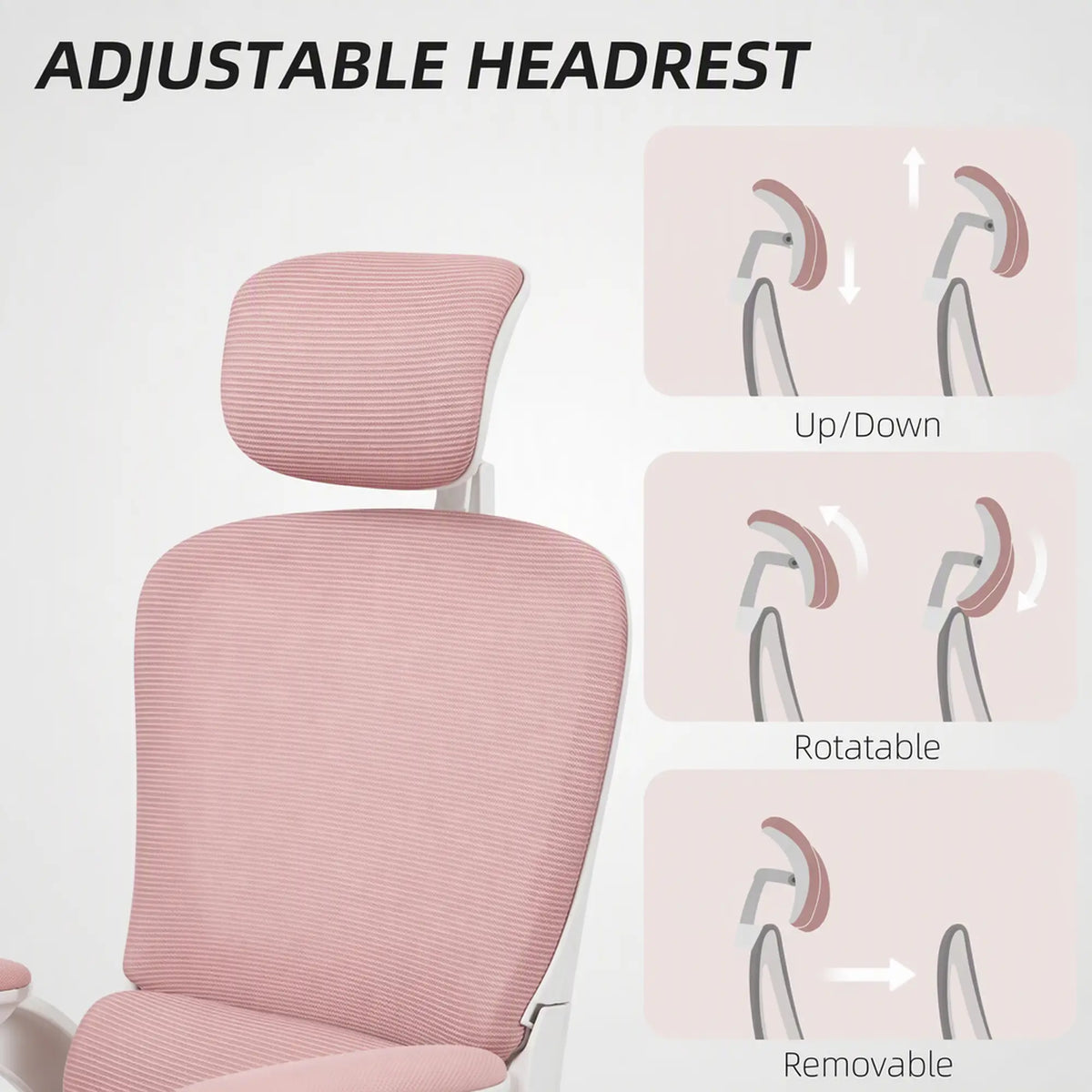 Ergonomic Mesh Office Chair, High Back, Rotatable Headrest, Flip-Up Armrests, Lumbar Support, Pink Task Chairs at Gallery Canada