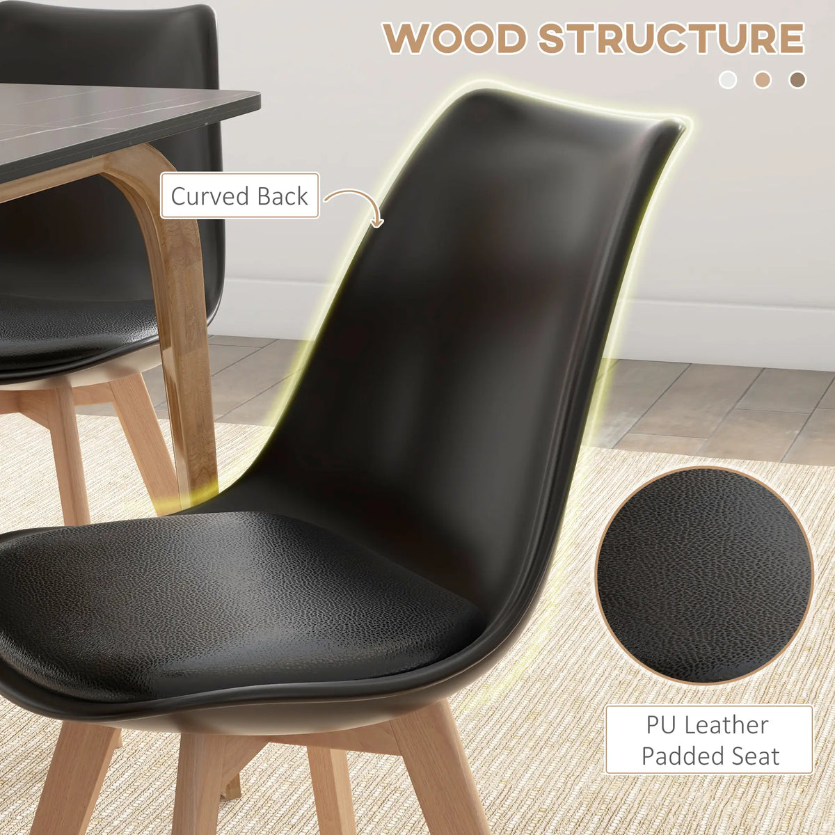 Modern Dining Table Chairs Set of 4, Rubber Wood Kitchen Table Chairs with PU Leather Cushion for Living Room, Bedroom Bar Sets at Gallery Canada
