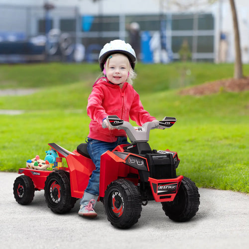 6V Electric Toy Car with Trailer, Forward Backward, Red