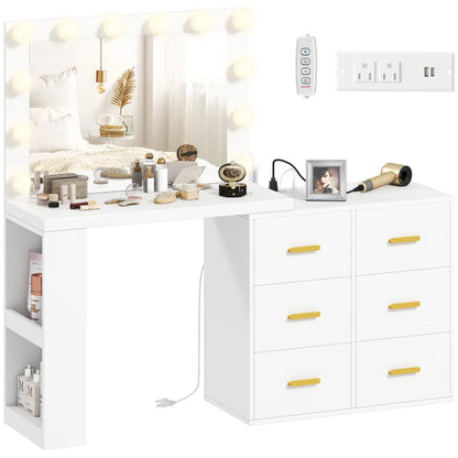 Vanity Desk with Mirror, LED Lights, Power Outlet, White Dressing & Vanity Tables at Gallery Canada