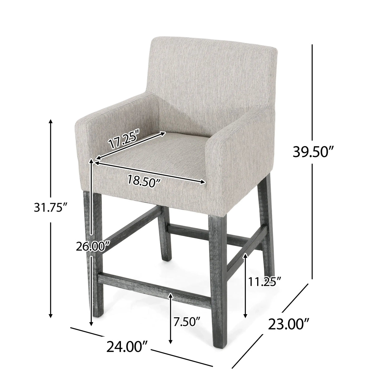 Upholstered Counter Stools, Rubberwood Frame, 24×23×39.5 inch, Light Gray Bar Stools at Gallery Canada
