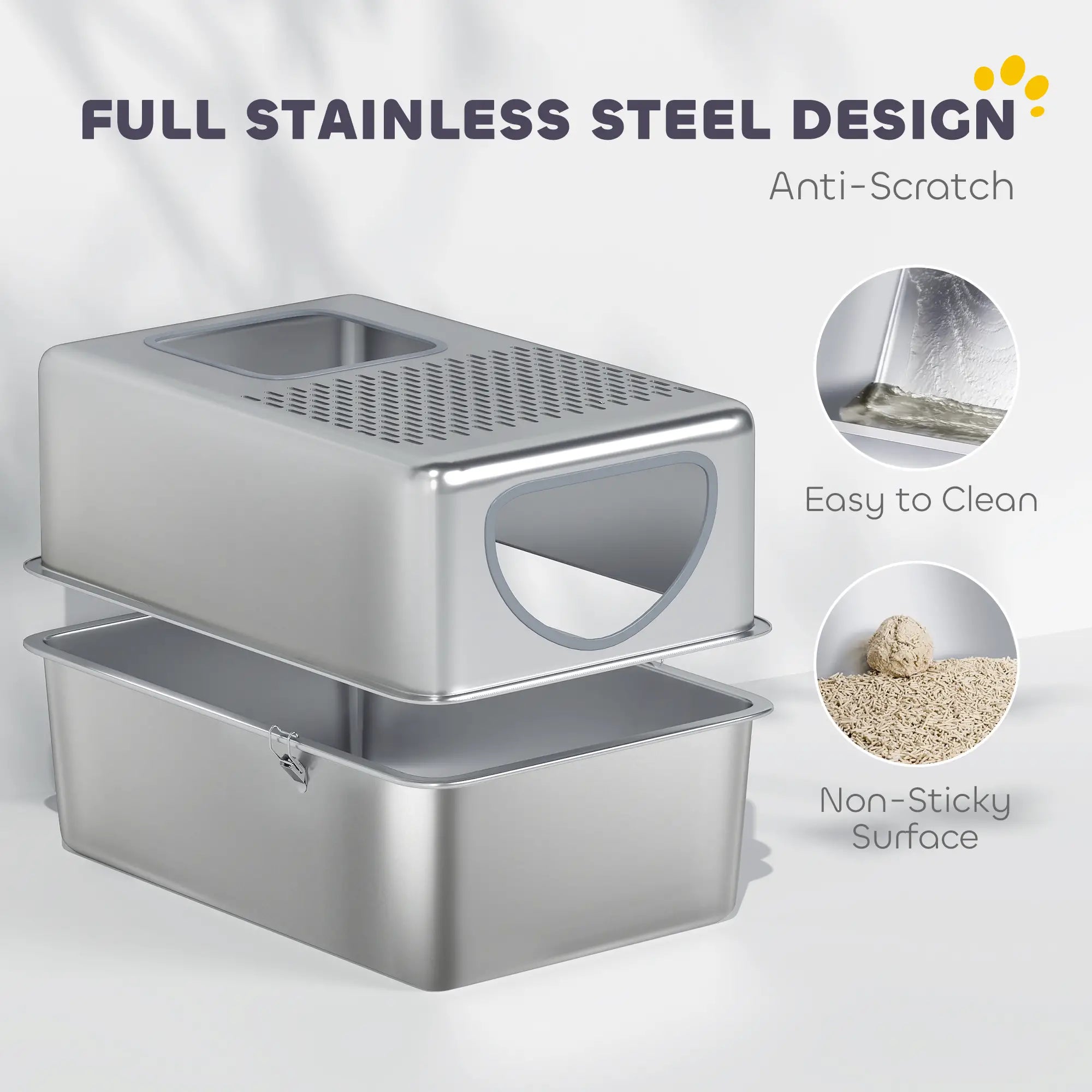 Stainless Steel Cat Litter Box, Extra Large Enclosed With Lid, Silver Cat Litter Box Enclosures at Gallery Canada