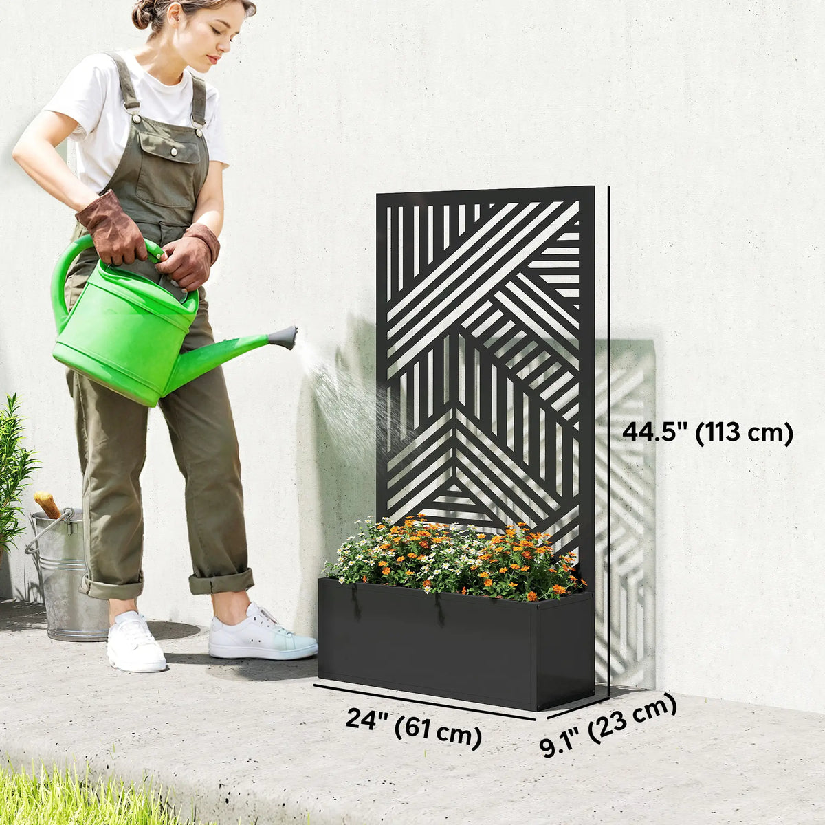44.5" Metal Planter Box with Trellis, Raised Garden Bed for Climbing Plants Galvanized Planter Boxes at Gallery Canada