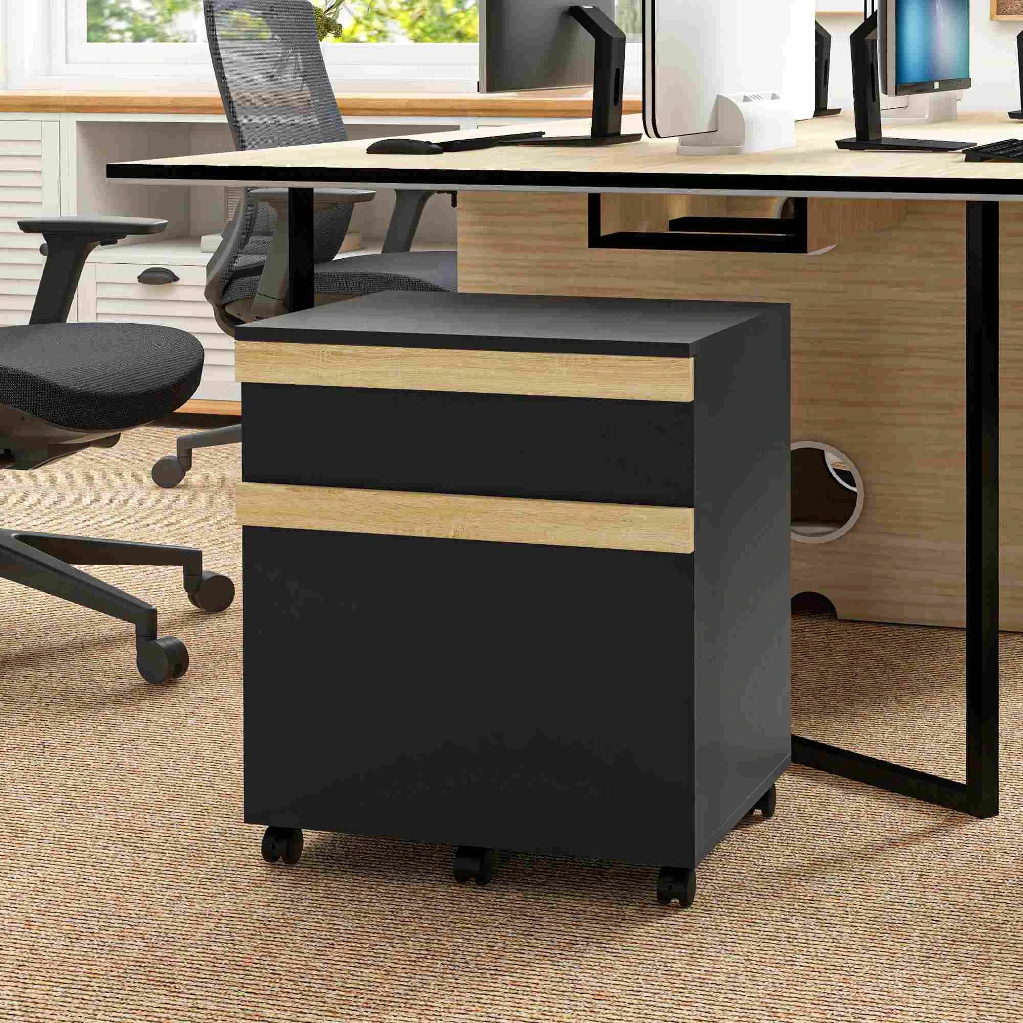 Mobile Filing Cabinet, 2 Drawers, 5 Wheels, Wood Grain, Black Office Cabinets & Cupboards at Gallery Canada