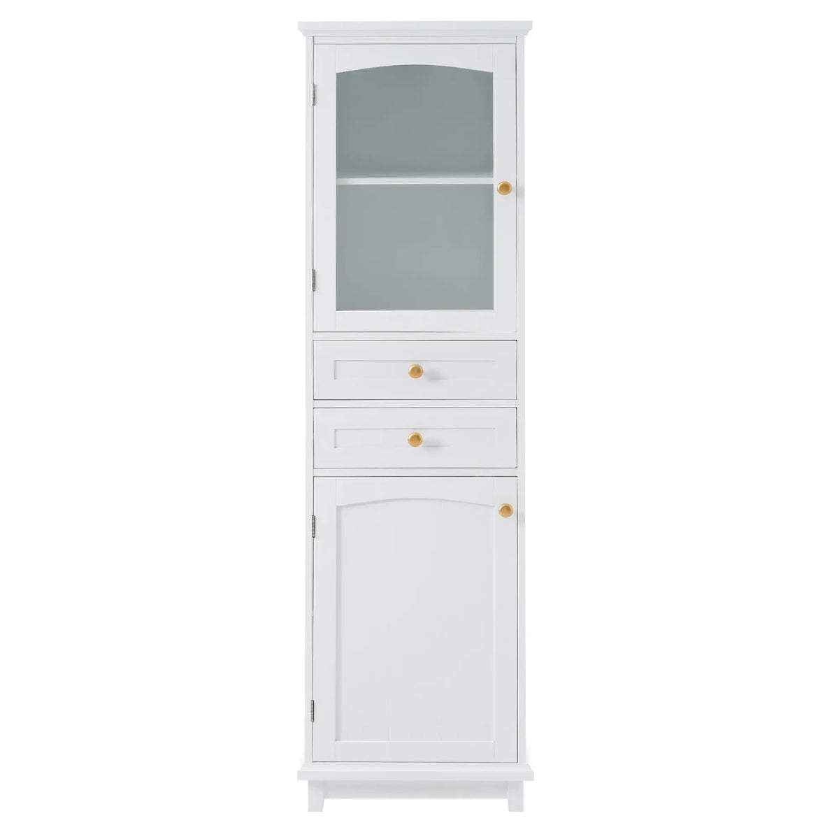 Bathroom Storage Cabinet, Glass Doors, Adjustable Shelves, 18" L x 14" W x 63" H, White Bathroom Cabinets White at Gallery Canada