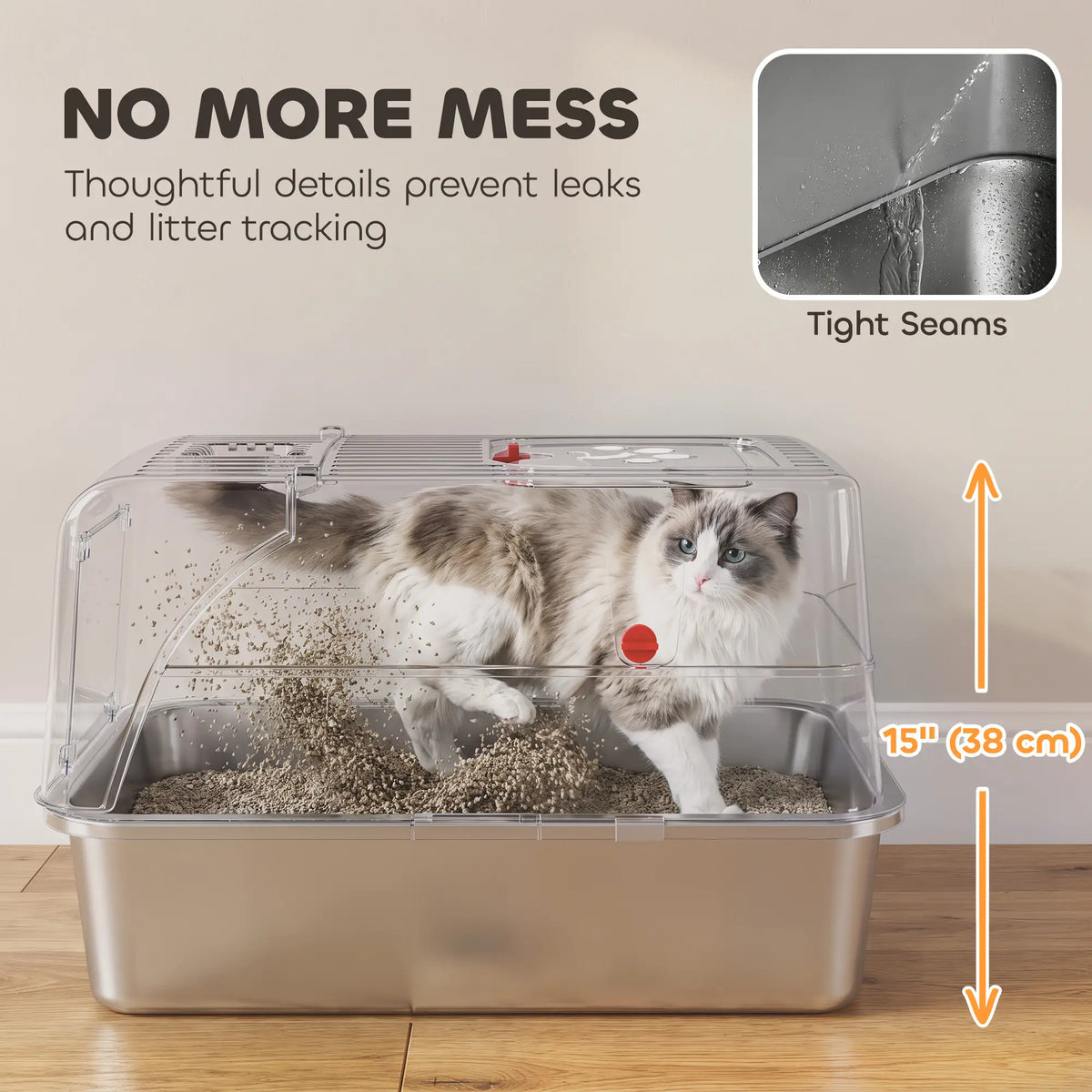 XL Stainless Steel Enclosed Cat Litter Box, Lid, Scoop, Step, Grey Cat Litter Box Enclosures at Gallery Canada