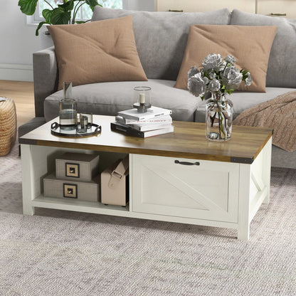 Industrial Coffee Table with Drawer, Open Shelf, Farmhouse Style, Brown Coffee Tables at Gallery Canada