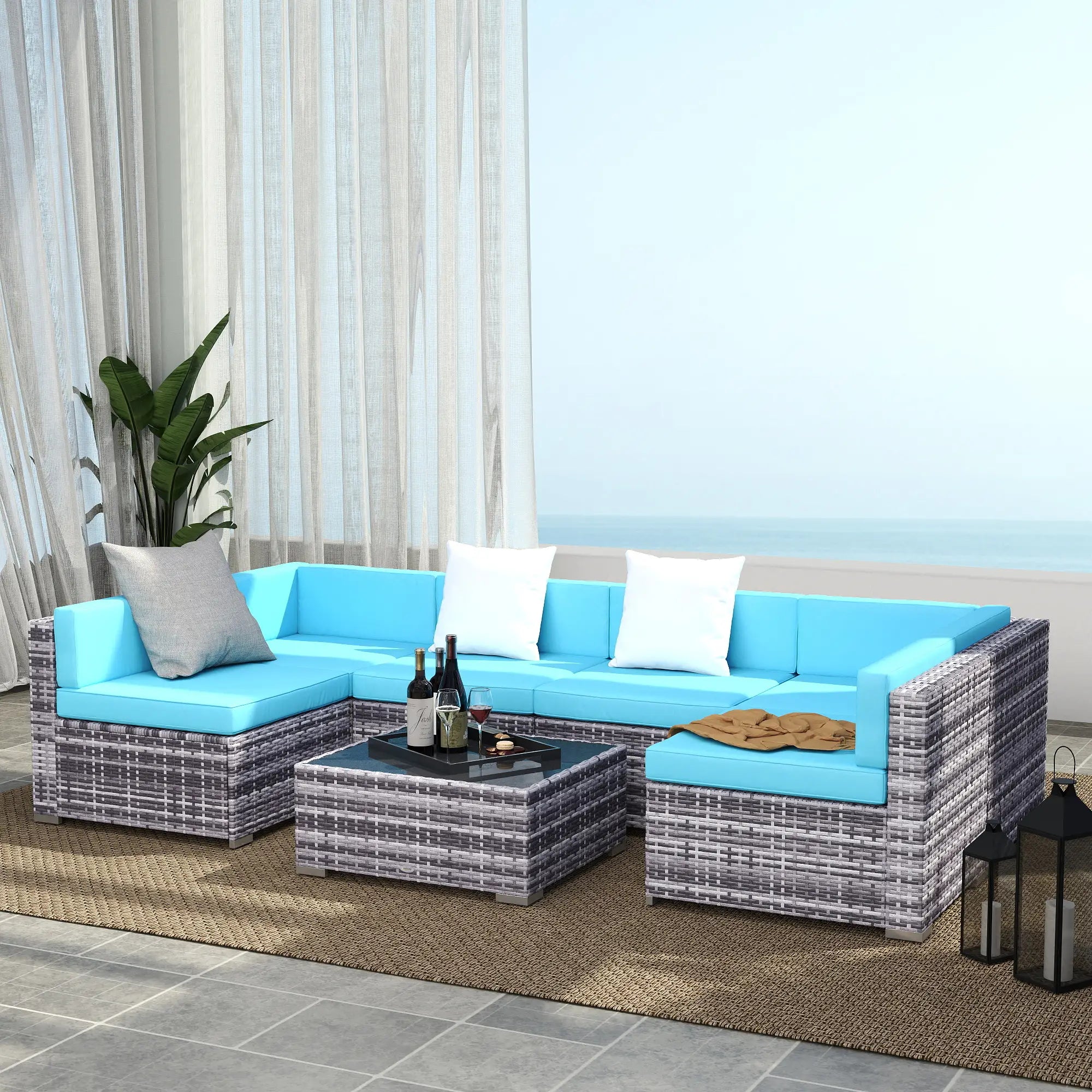 7-Piece Outdoor Rattan Furniture Set, Patio Wicker Sectional Sofa with Cushions, Coffee Table Patio Furniture Sets at Gallery Canada
