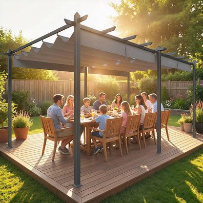 Retractable Pergola Canopy, 11.7' x 19.6', Aluminum, For Grill Patio Garden Deck Pergolas at Gallery Canada