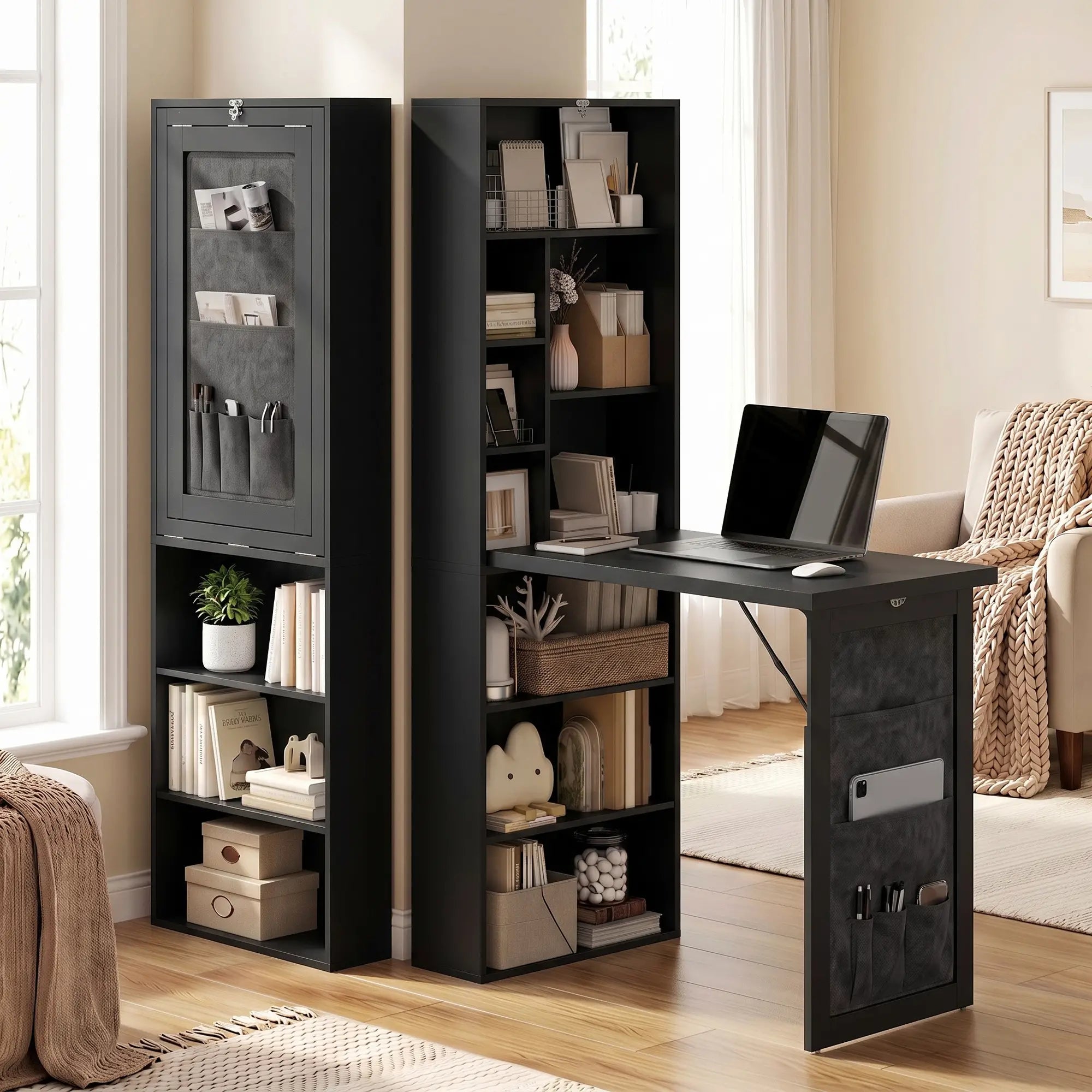 Fold-Out Computer Desk with Shelves, Bag, Wall Mount, Black Computer Desks at Gallery Canada