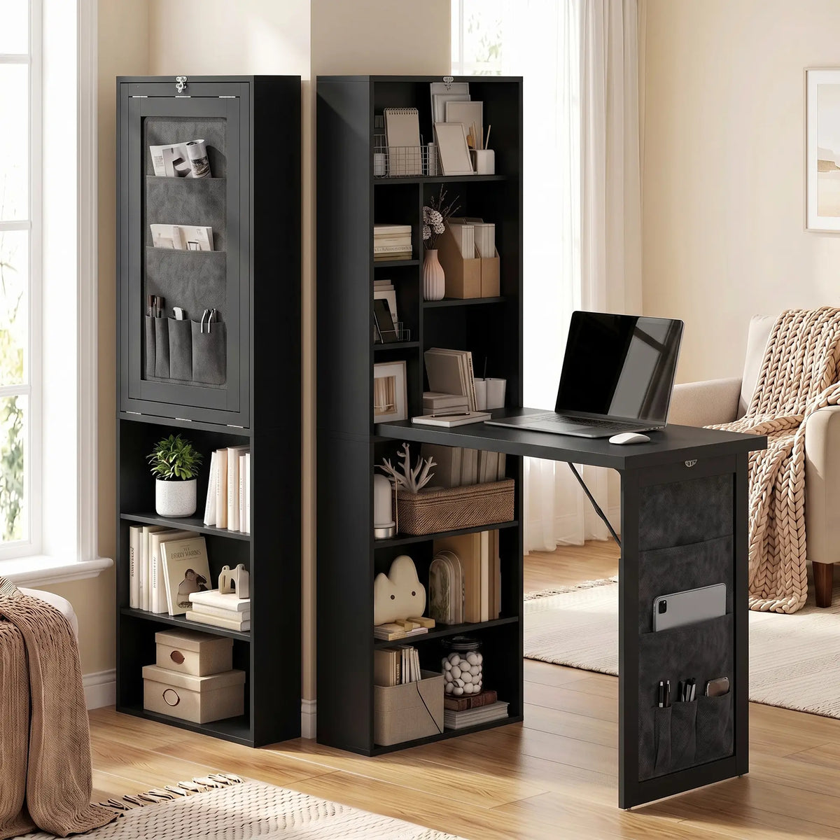 Fold-Out Computer Desk with Shelves, Bag, Wall Mount, Black Computer Desks at Gallery Canada