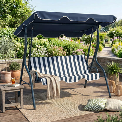 Outdoor Porch Swing, Adjustable Canopy, 3-Seater with Cushion, Blue Patio Swings with Stand at Gallery Canada