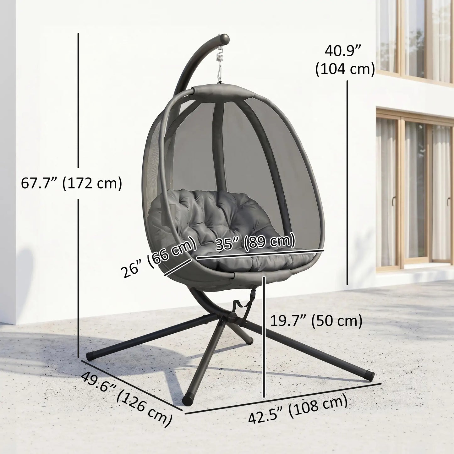 Hanging Egg Chair, Outdoor Swing with Stand, Folding Basket, Grey Patio Swings with Stand at Gallery Canada