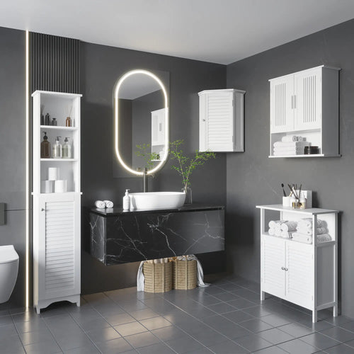 Tall Bathroom Storage Cabinet, 3-Tier Adjustable Shelf, White