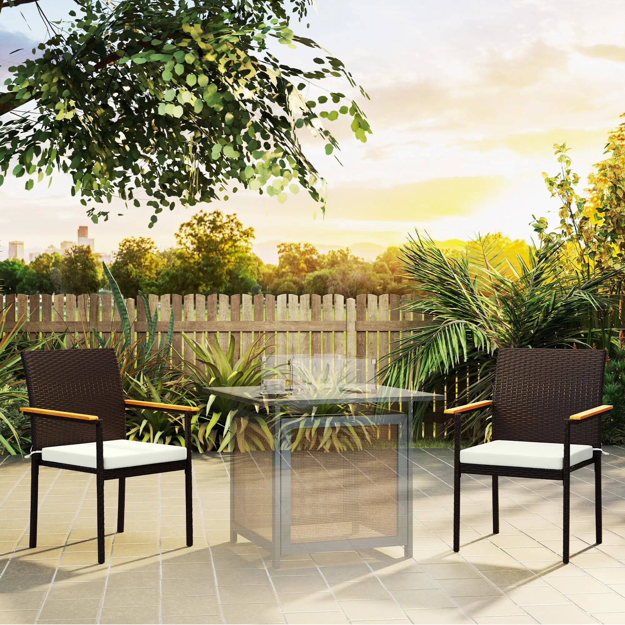 Stackable Wicker Patio Chairs, Set of 2, Removable Cushion, Cream White Patio Chairs at Gallery Canada