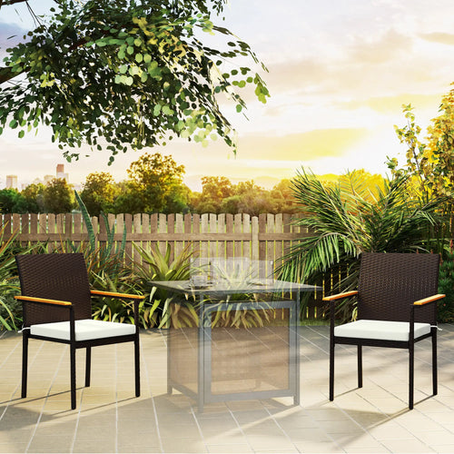 Stackable Wicker Patio Chairs, Set of 2, Removable Cushion, Cream White