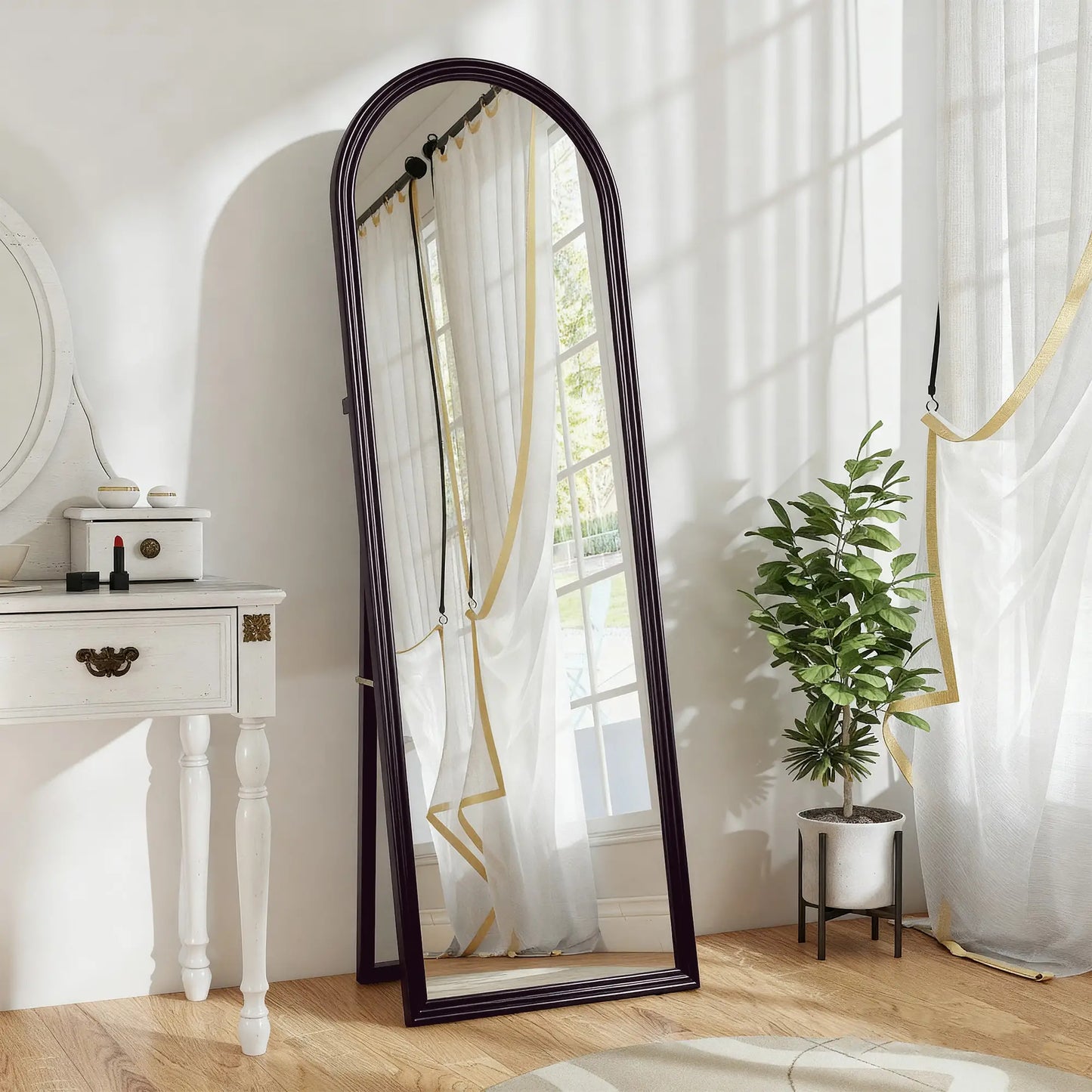 64" x 21" Full Length Mirror, Arched, Brown Wood Grain, Brown Full Length Mirrors at Gallery Canada