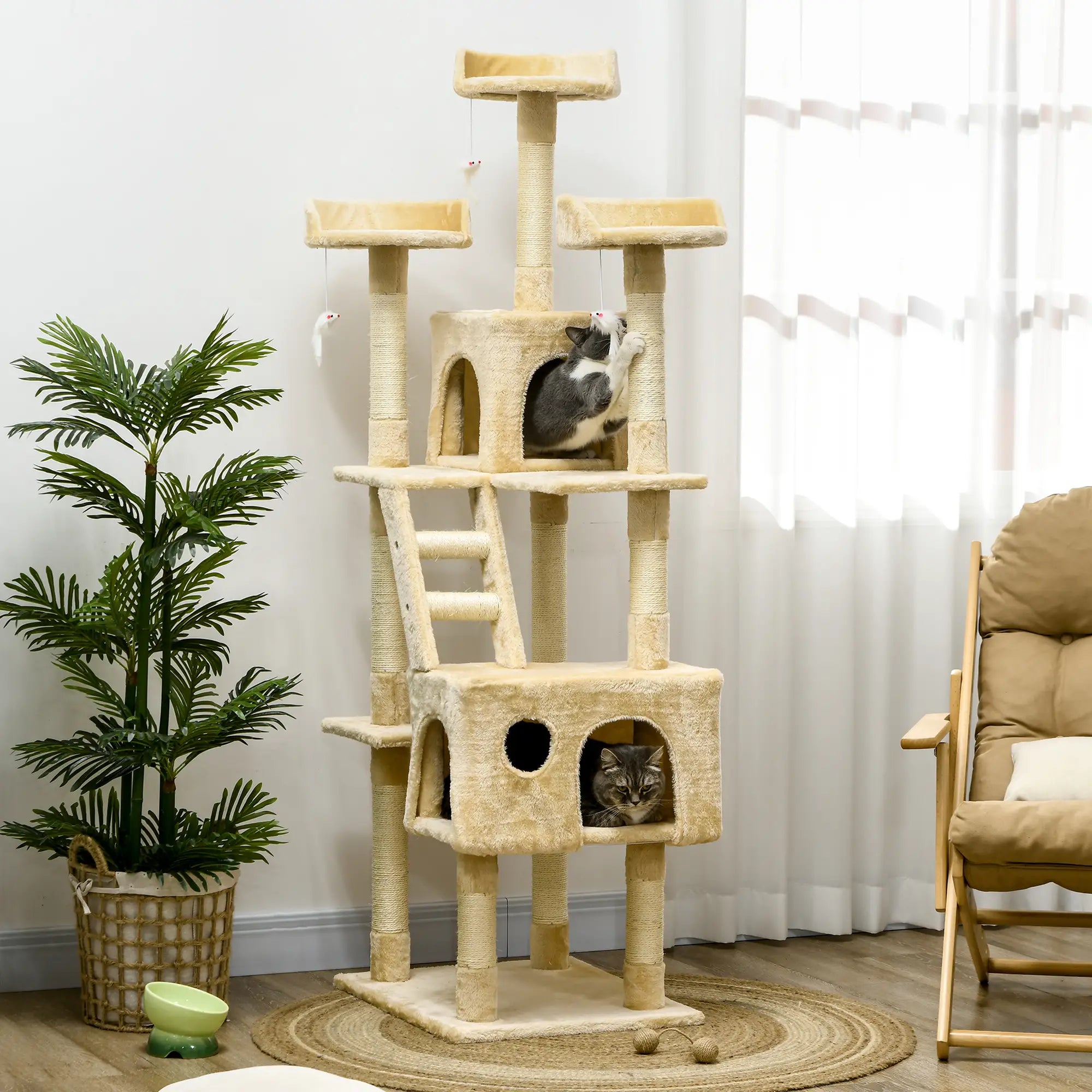 71-Inch Multi Level Cat Scratching Tree, Kitty Condo with Toys, Beige Cat Towers at Gallery Canada