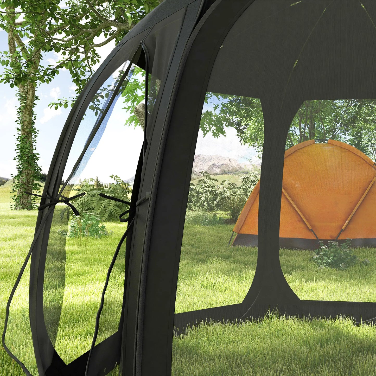 11' x 11.5' Screen Tent, Pop Up Camping Gazebo, Black Pop Up Canopies at Gallery Canada
