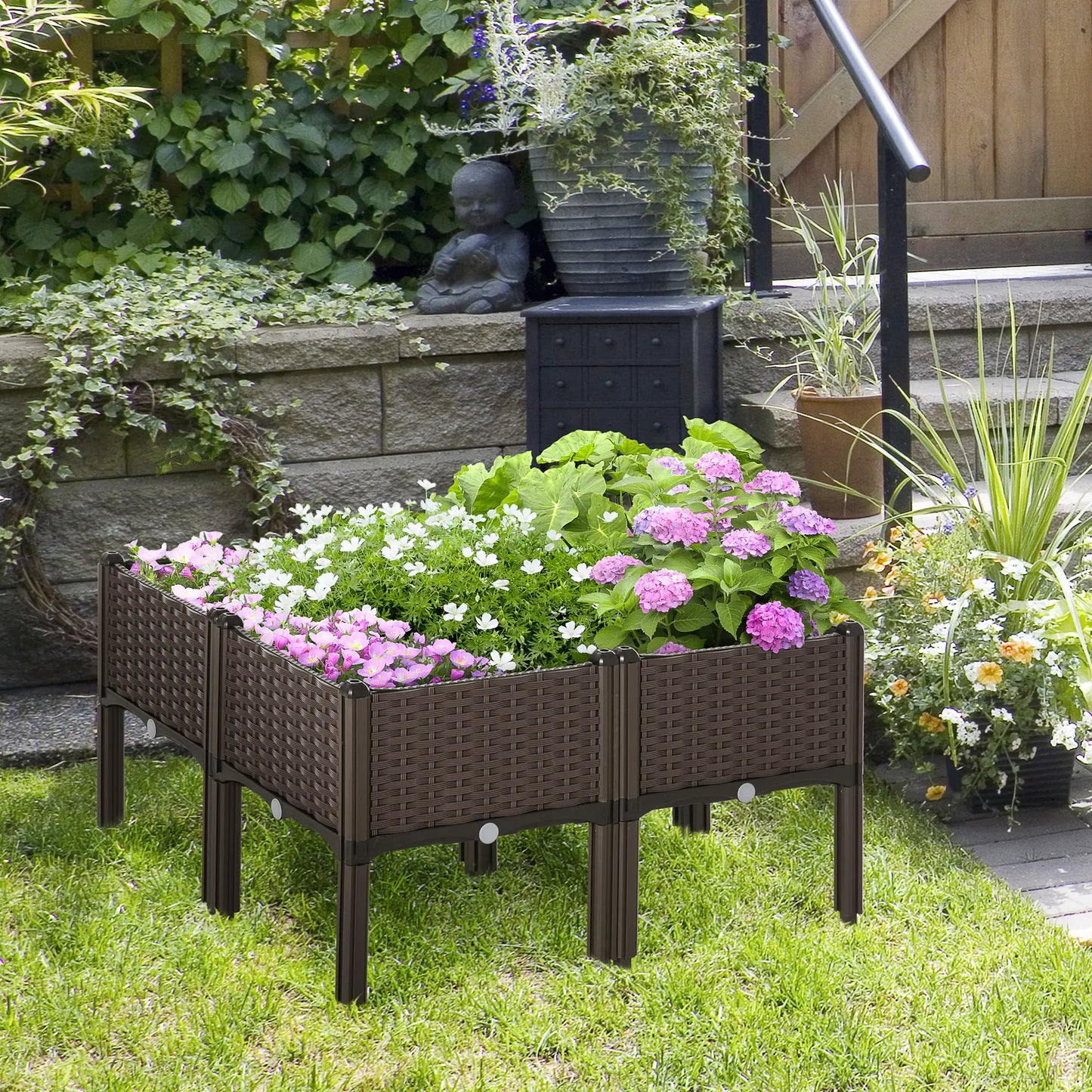 4-Piece Raised Garden Bed, PP Flower Bed, Stackable Vegetable Herb Grow Box Elevated Garden Beds at Gallery Canada