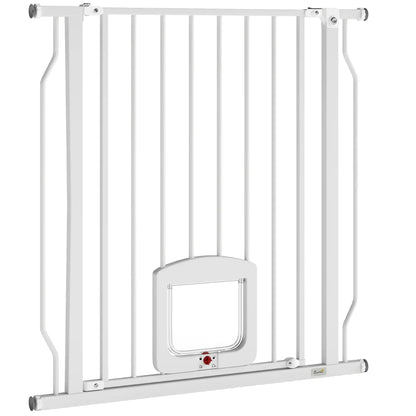 29.5-33.5" Adjustable Dog Gate with Cat Door, White Pet Gates White at Gallery Canada