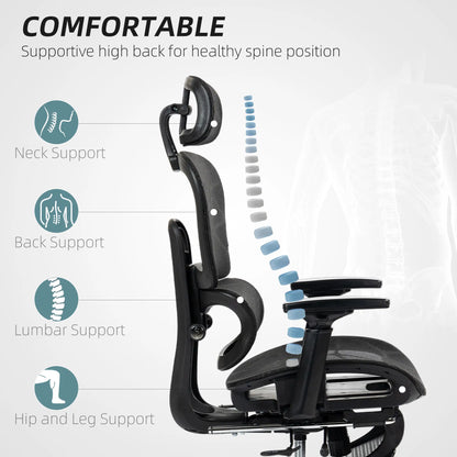 Mesh Office Chair, 3D Armrest, High Back, Lumbar Support, 135° Recline, Adjustable Headrest, Black Executive & Manager Chairs at Gallery Canada