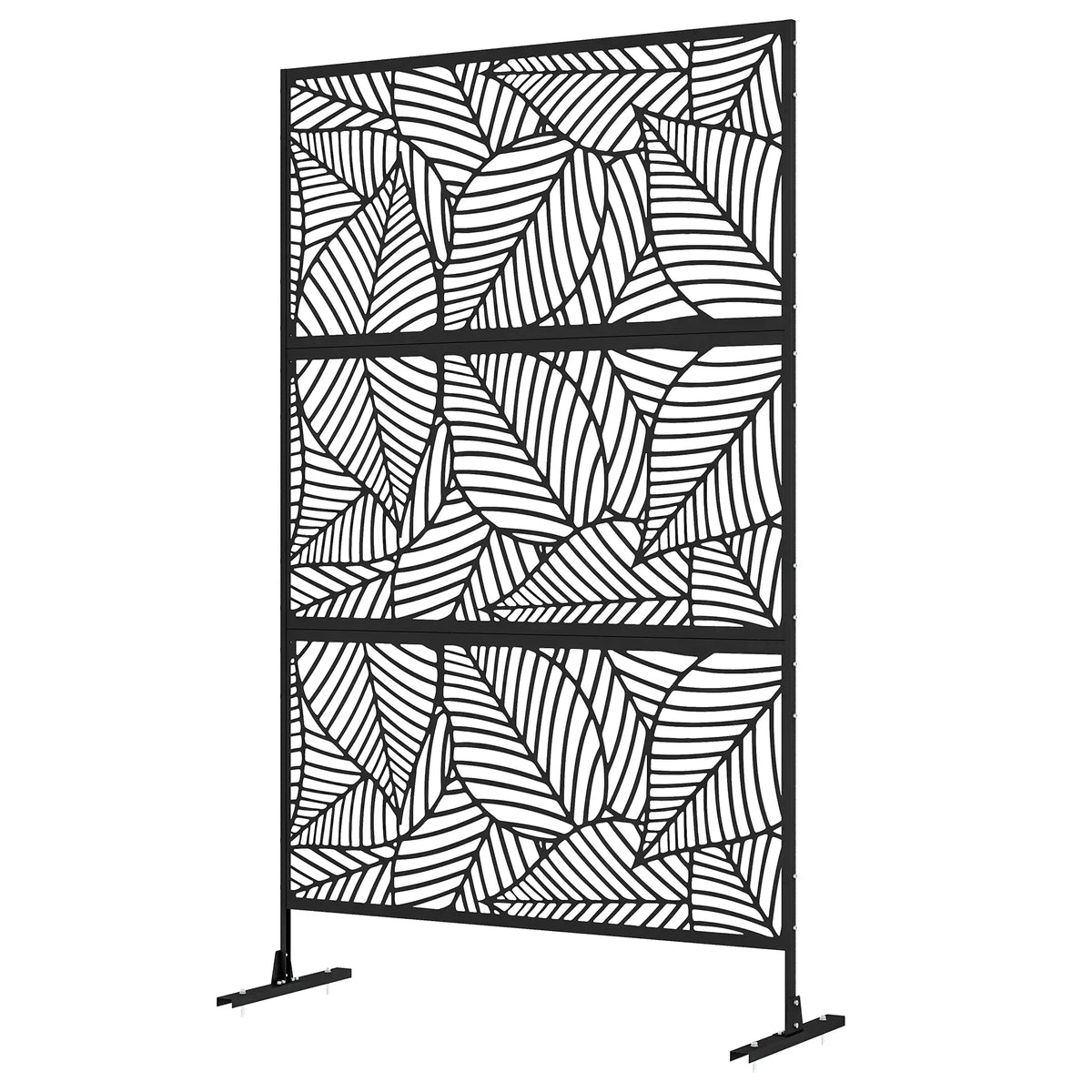 6.5FT Metal Privacy Screen, Large Leaf Style, Black Side Awnings Black at Gallery Canada