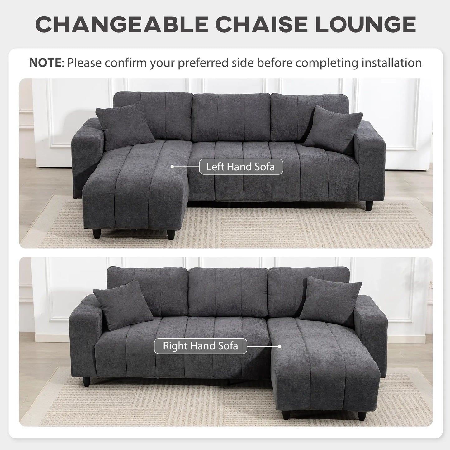 Sectional Couch, 3 Seater L-Shaped Sofa, Changeable Chaise, Grey 3-Seater Sofas at Gallery Canada