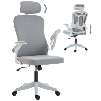 Ergonomic Office Chair, Swivel Desk Chair with Lumbar Support, Headrest, Grey Task Chairs at Gallery Canada