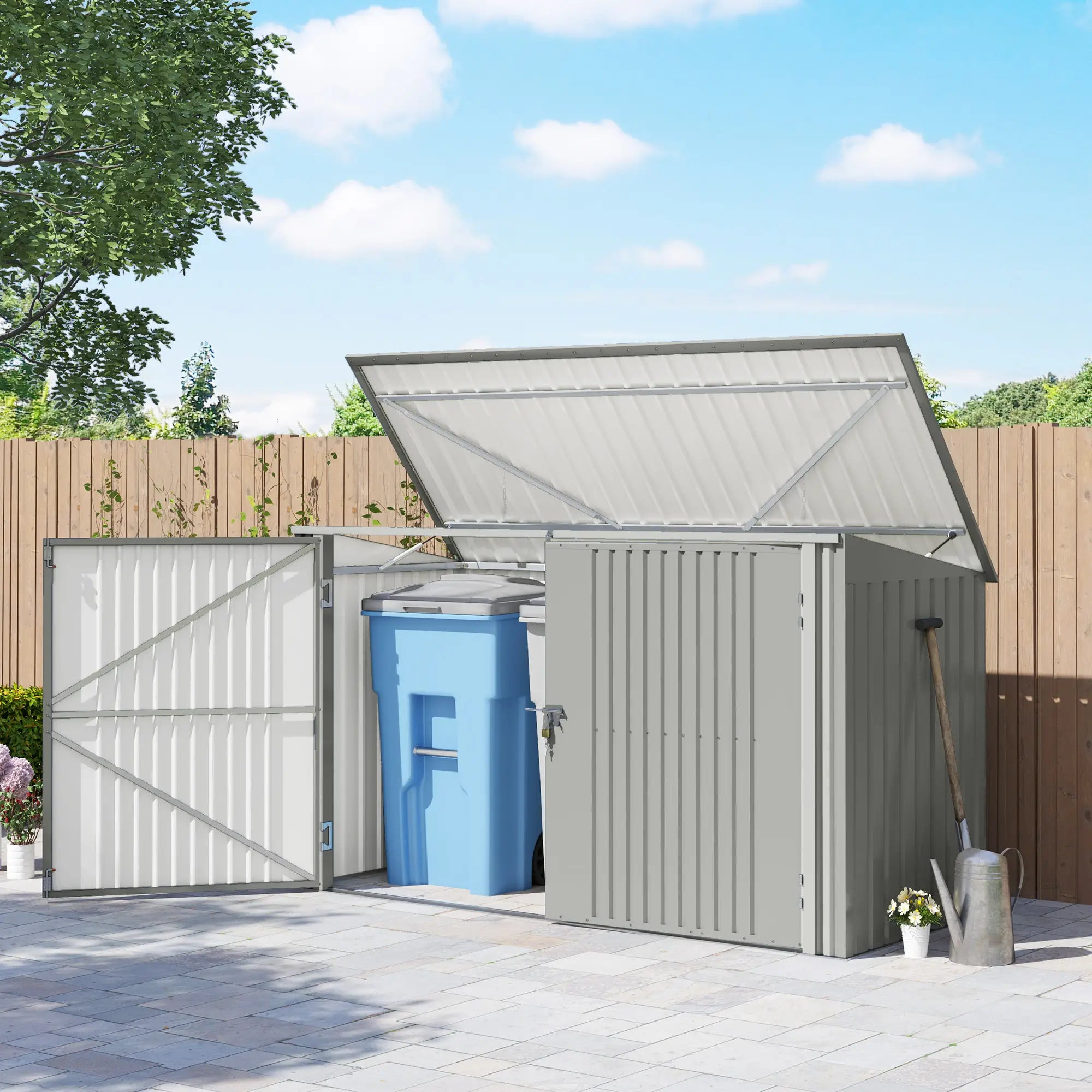 7.6 x 3.4ft Storage Shed, 3 Bin Organizer, Lockable Doors, Silver Grey Sheds at Gallery Canada