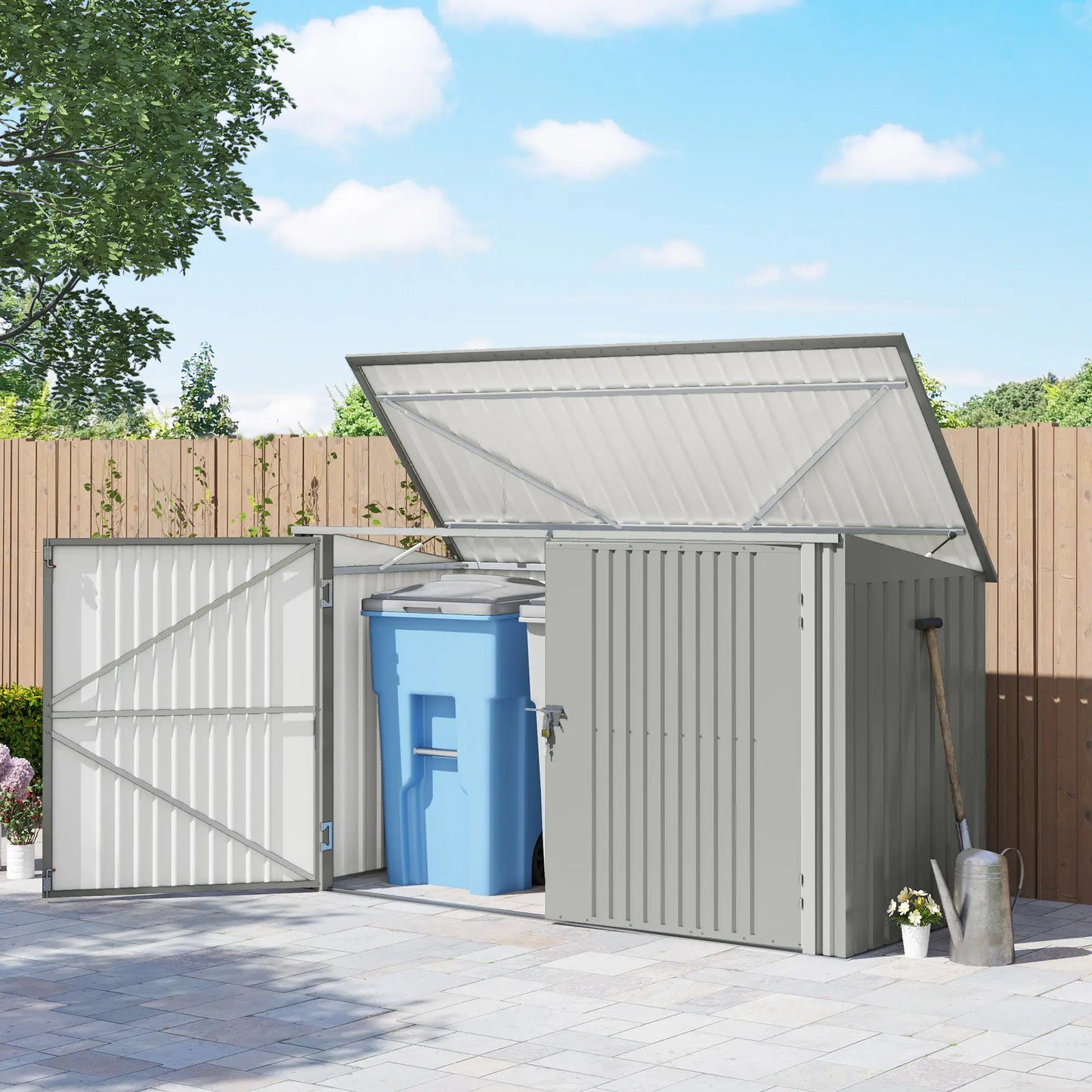 7.6 x 3.4ft Storage Shed, 3 Bin Organizer, Lockable Doors, Silver Grey Sheds at Gallery Canada