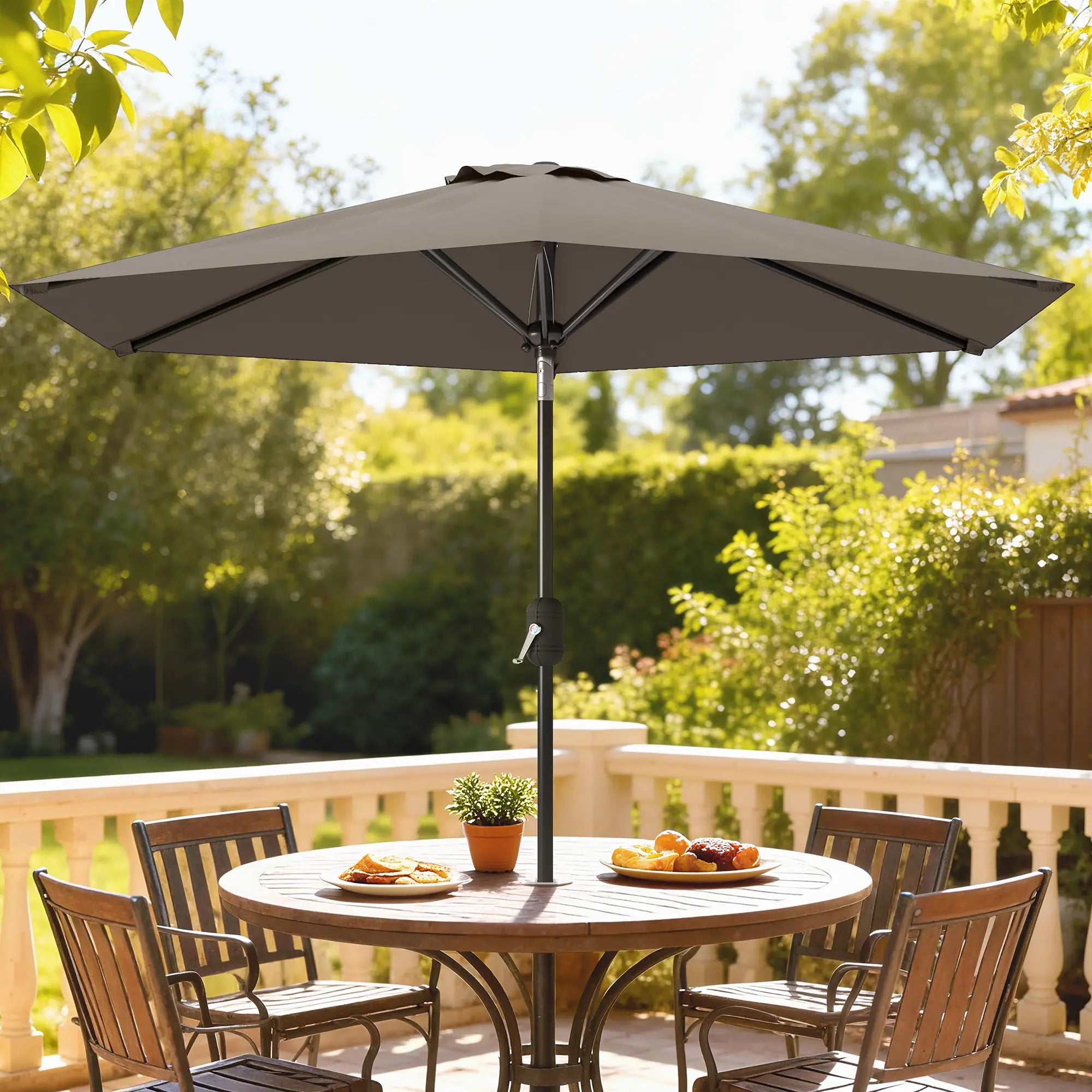 Patio Sun Umbrella, Outdoor Parasol, 6 Ribs, Dark Grey Sun Umbrellas at Gallery Canada