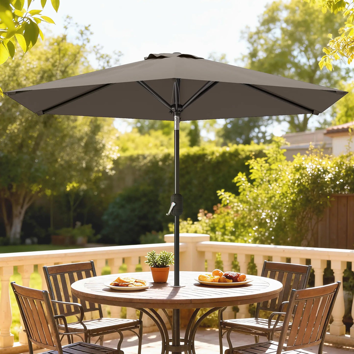 Patio Sun Umbrella, Outdoor Parasol, 6 Ribs, Dark Grey Sun Umbrellas at Gallery Canada