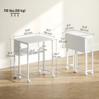 Folding Computer Desk with Storage Bag Shelf and Wheels White, White Writing Desks at Gallery Canada